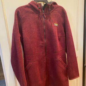 LL Bean Women's Mid Length Full Zip Hooded Wool Jacket Burgundy Lg NWOT